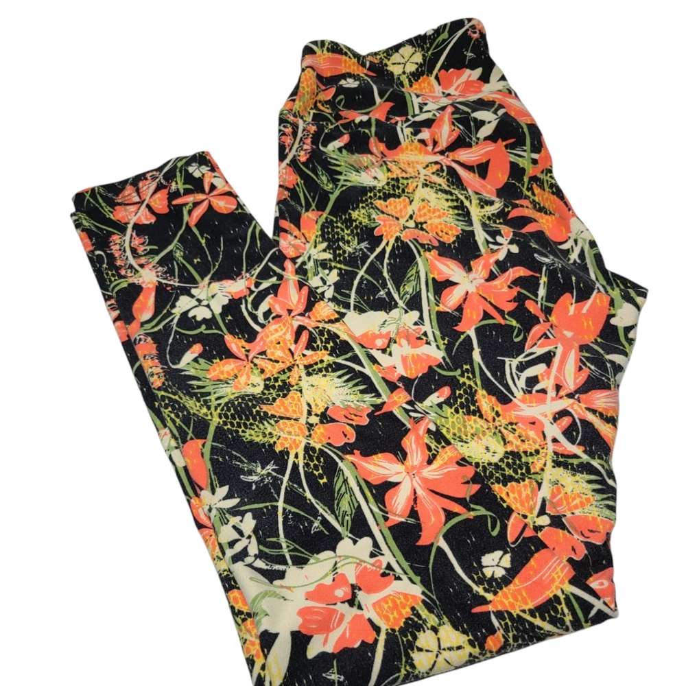 LuLaRoe Colorful Leggings OS One Size Orange Lilies